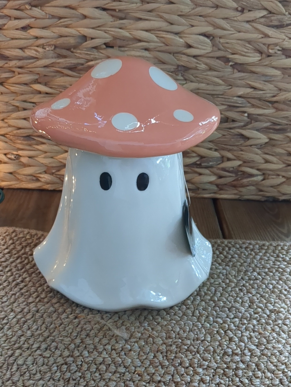 10 Strawberry Street Ceramic Mushroom Ghost Cookie Jar Canister Peach White